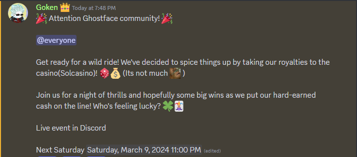 If we win the whole community wins big W for Ghostface