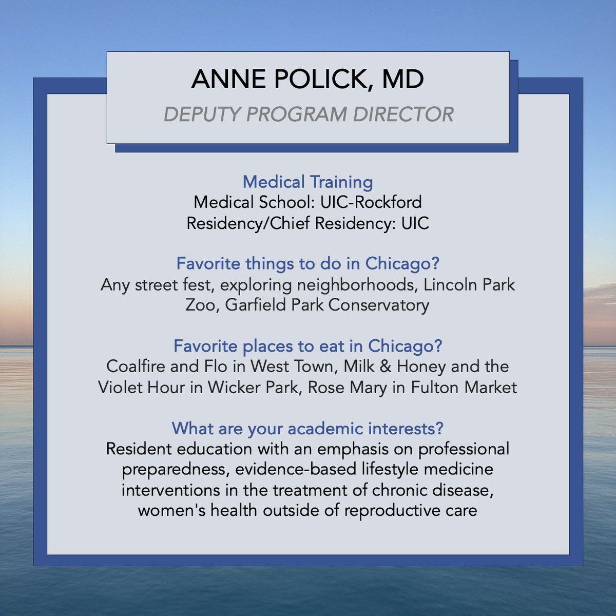 This week's Faculty spotlight: Deputy Program Director Anne Polick! #GoFlames #UICIM