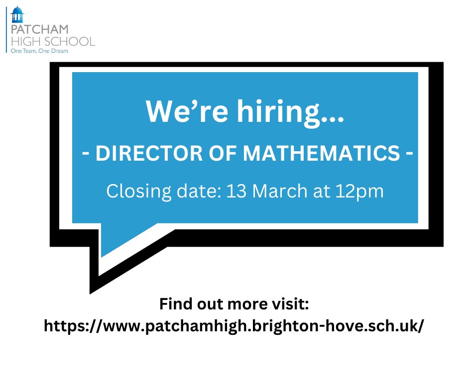 We're hiring a Director of Mathematics (Senior Leader), if you excel in Maths and possess the skills and determination to deliver effective teaching and learning strategies then apply today. bit.ly/3V72DTI
#mathematics #director #directorofmaths #mathsdirector