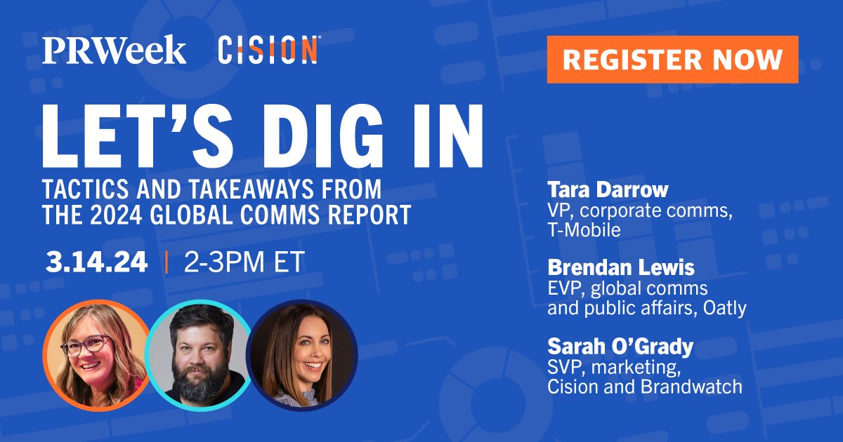 During this webcast, @TMobile’s Tara Darrow, @oatly’s Brendan Lewis and @Cision’s and @Brandwatch’s Sarah O’Grady will dive into key elements of this year’s Global Comms Report. Register now! brnw.ch/21wHuj1 #Webinar #AI #Comms #PR #Sponsored