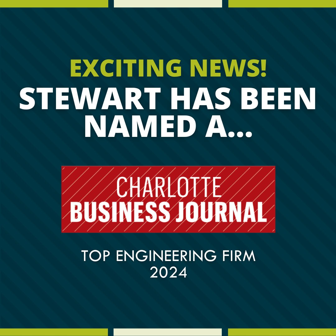 We're thrilled to announce that Stewart has been recognized as a top engineering firm by the Charlotte Business Journal! This achievement wouldn't be possible without the incredible support of our clients, dedicated team, and valued partners. #Stewart #CharlotteBusinessJournal