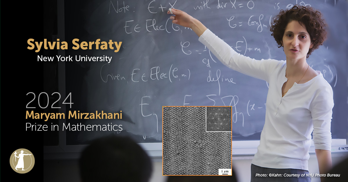 Sylvia Serfaty of @NYU_Courant has made key contributions to the study of nonlinear partial differential equations, variational problems, and statistical physics problems, earning her the 2024 Maryam Mirzakhani Prize in Mathematics. ow.ly/F78750QHPWj #NASaward #mathematics