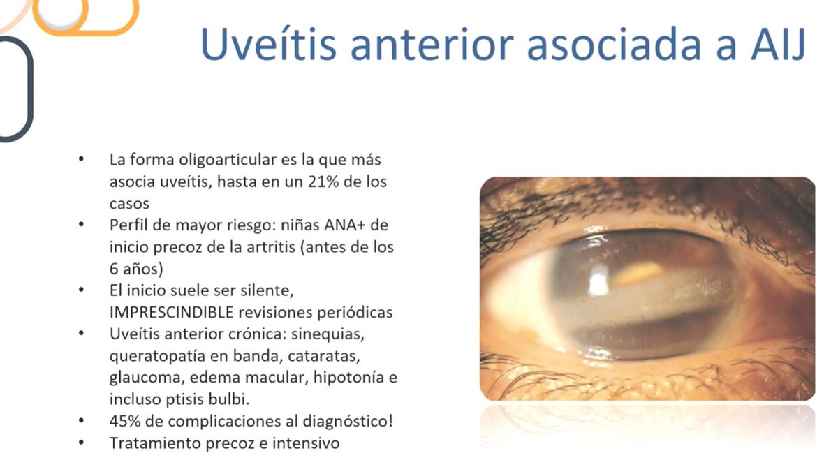 #POI24 Un reto son las #uveítis anteriores asociadas a #AIJ porque el inicio suele ser silente. El tratamiento debe ser muy precoz, por la complejidad de estos casos, según el Dr. Galván.