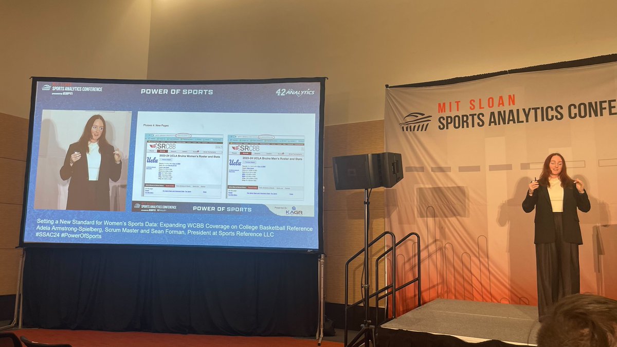 @sean_forman @SloanSportsConf 💬 Adela Armstrong-Spielberg: 'We wanted to make sure that we were really intentional with the work we did for both men’s and women’s data... to make sure we were achieving parity on the site on the front end and the back end.'