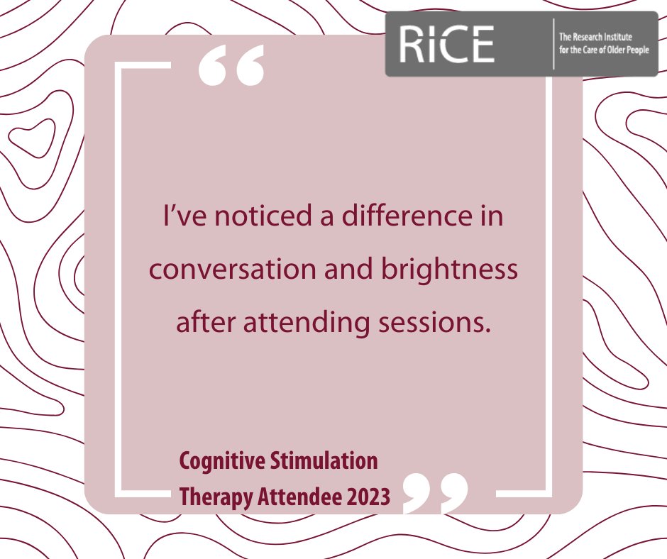 Cognitive stimulation therapy is thought to have particular benefits for language and has been shown to significantly improve quality of life in people with dementia. Read more: rice.org.uk/our-services/c…