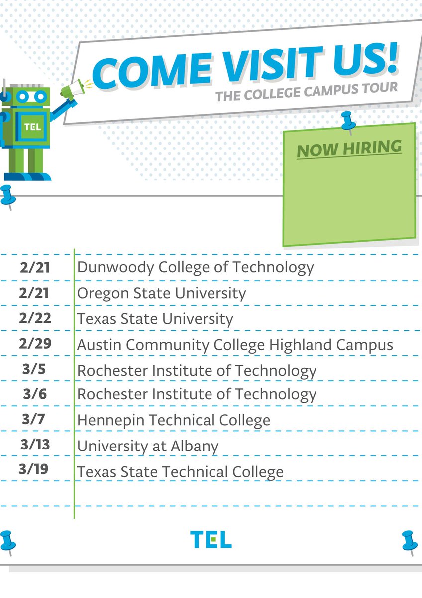 The College Campus Tour continues! As a company, we're always on the lookout for aspiring #STEM workers who are ready to take on new challenges. Come say hi, ask questions and learn more about the exciting opportunities that await you at TEL! #TechnologyEnablingLife