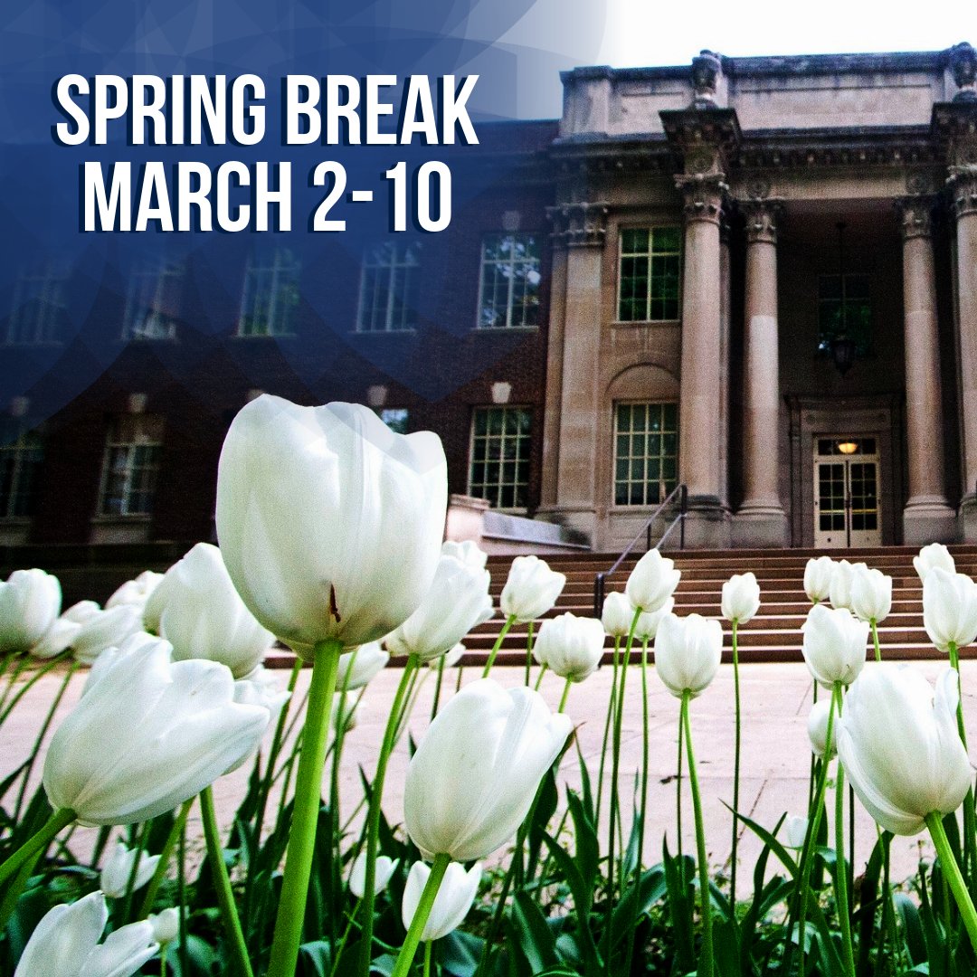 Spring break begins on Saturday, March 2, with classes resuming on Monday, March 11. During this time, faculty and staff availability will be limited.

Have a safe and rejuvenating break!