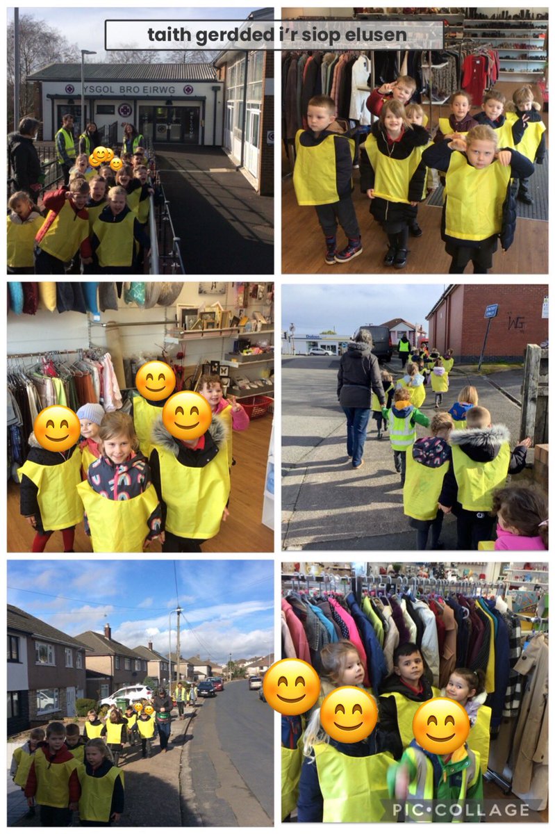 Taith gerdded y Derbyn i’r siop elusen. 
Reception’s trip to the charity shop.
#TyfuaNewid #GrowingandChanging