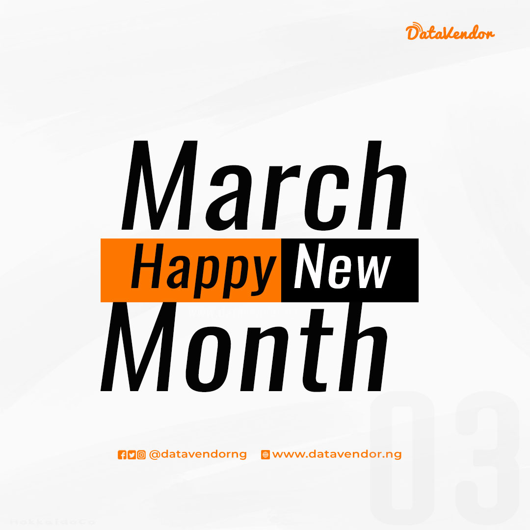 Happy New Month!
.
#datavendorng #datavendor #WeekendVibes #friday #cheapdata #weekend #airtime #billspayment #NewMonth #dataplug #march #march2024 #1stmarch #Vina2024