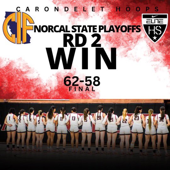 Great team win last night in Concord, 62-58 over a tough SHC team. Next up; 🏆 Regional Semi-Finals, CIF State Division I Playoffs 🏀 Basketball HOME vs. McClatchy 🗓️ Saturday, March 2 ⏰ 7:00 pm 📌 Carondelet High School 🎟️ GoFan: Carondelet Tickets