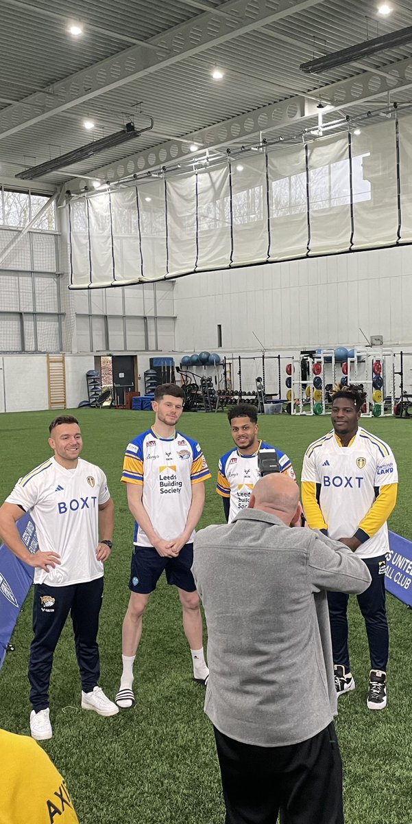 Fabulous day filming at @LUFC with Illan Meslier & Georginio Rutter against Justin Sangare & Mickael Goudemand of the @leedsrhinos as they head into their weekends fixture against @DragonsOfficiel #leeds #Football #rugbyleague #france #videoproduction