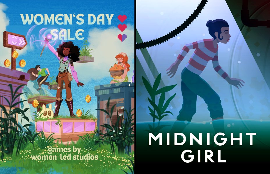This week #MidnightGirl joins the 2024 Womens Day Sale! It's a Steam event celebrating games by women-led studios. The event is curated by @wingsfundme, a games investor focusing on great games made by diverse teams. Check out the event here: bit.ly/WomensDaySale2….