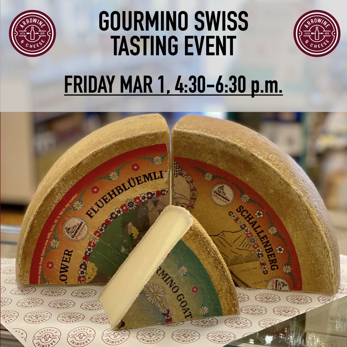 Join our Arrowine mongers as we explore Swiss favorites from Gourmino that will leave you yearning for the cool mountain air. Grab your hiking gear and head over this evening!
