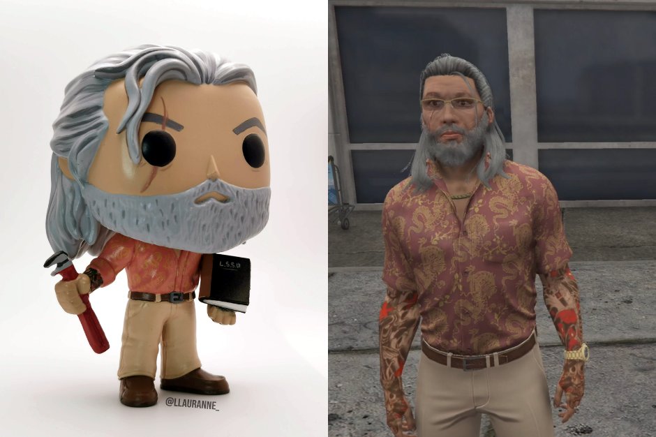 llauranne_'s tweet image. Custom Funko #21 - Lang Buddha 🔥

Just a simple garbage man with his Judy and the LSSU protocol handbook. 

(box and close up details in the replies!)
#nopixelfanart #nopixel