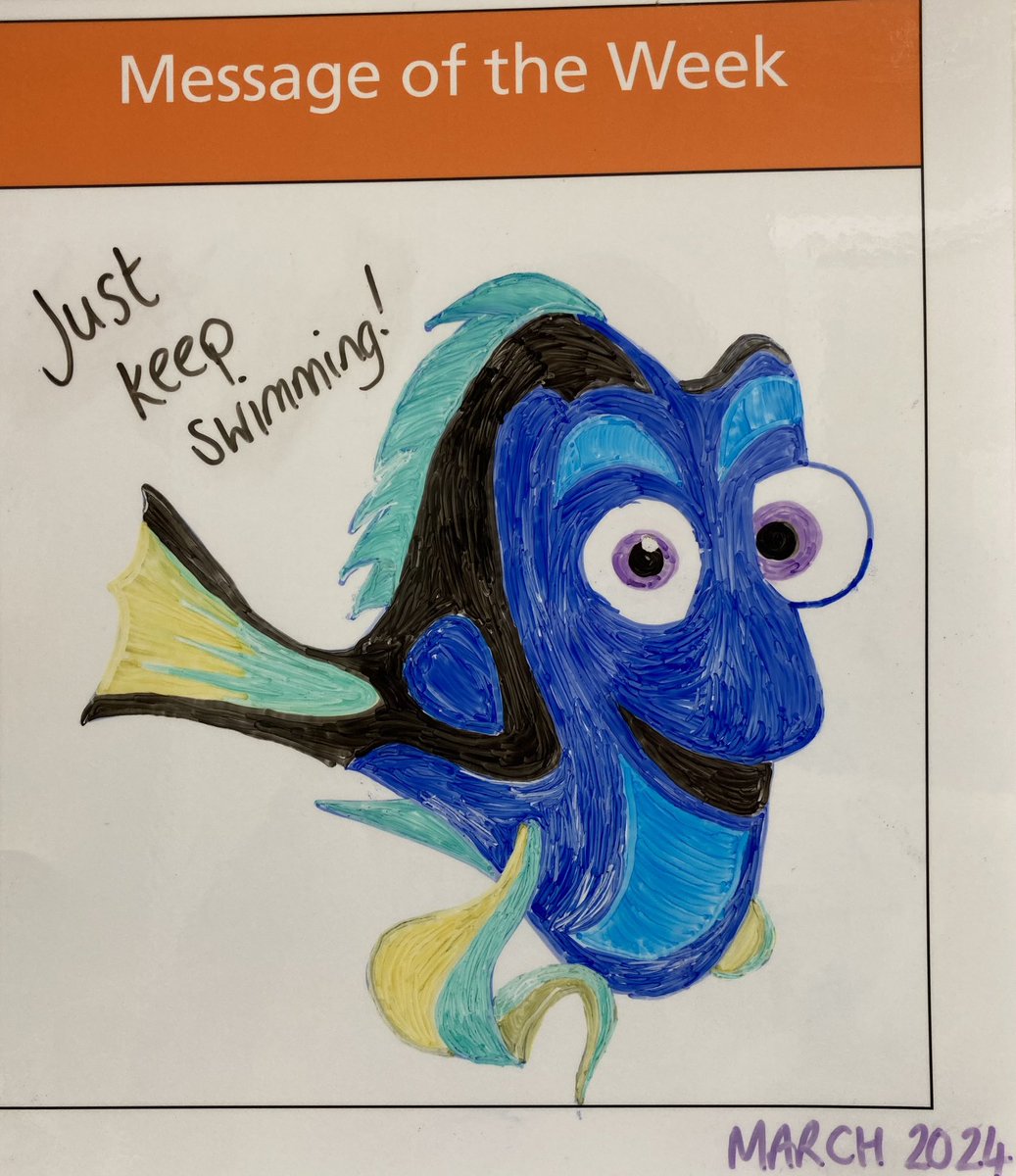 During March our Cath Lab is taking inspiration from Dory. Instead of “Finding Nemo” we’re persevering towards excellent care and ensuring all our patients have a positive experience in our department 🌟😊👍🏼🐠😊 One of our artistic radiographers created this months picture 🖌️🎨😊
