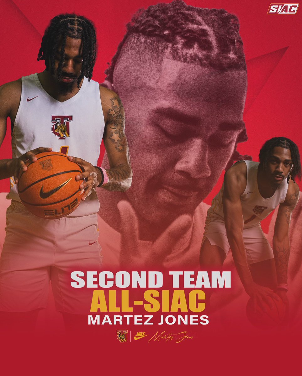Jones Named Second Team All-SIAC🏅 Read more on goldentigersports.com! #SkegeeMBB l #AllSIAC l #MyTUAthletics l #SIACMBB