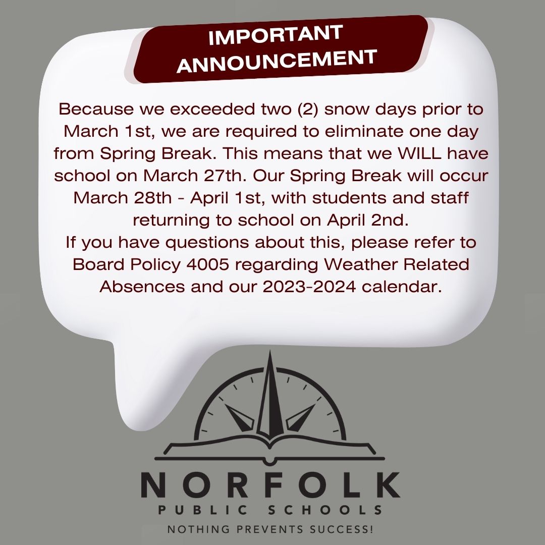 Please note the information below regarding the upcoming Spring break days and our Snow days. #npspanthers