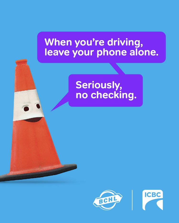 Whether you’re a sports fan or not, when you’re behind the wheel, keep focused on the road and your head in the game—#LeaveYourPhoneAlone. ⬅️ The message we’re sharing tonight at the George Preston Recreation Centre with @LangleyRivermen & @BCHockeyLeague 🏒📵 @icbc #ModernHockey