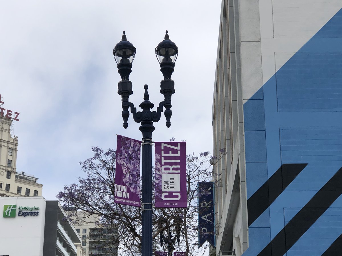 As we reflect on this morning's Practical Placemaking for your Neighborhood session, we can look to @SDPartnership Clean & Safe program's installation of pole banners that enhance the vibrancy and identity of Downtown San Diego neighborhoods ❣️ #WCDUF24