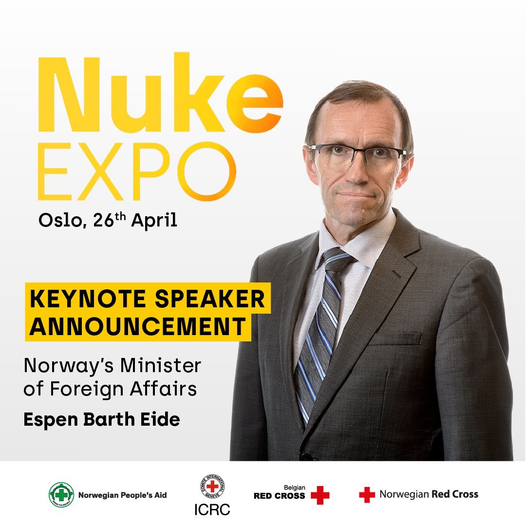 Vi er svært glade for at @EspenBarthEide @Utenriksdept kommer til #NukeEXPO på Nasjonalmuseet 26. april for å holde hovedinnlegg. Tema er atomvåpen, risiko, konsekvenser og responsmuligheter. Interessante paneldebatter og utstillinger. Meld deg på på nukeexpo.org.