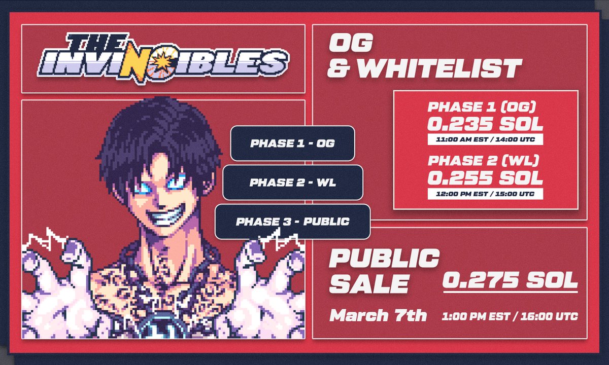 The Invincibles: Official Mint Details 

Launching on <a href="/MagicEden/">Magic Eden 🪄</a> 💎

Become Invincible on March 7th
