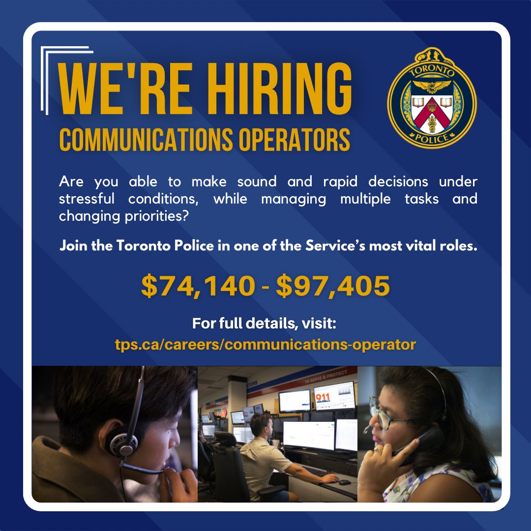 Our Communications Operators are the steady voices that the city relies on for help. To learn more about the position, and to apply, visit tps.ca/careers/commun…