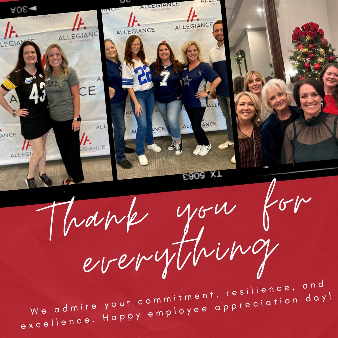 Allegiance Title Company wouldn't be where it is today without our exceptional team. Your tireless efforts, attention to detail, and customer-centric approach set us apart in the industry. Thank you for exceeding expectations! #AllegianceTitle #EmployeeAppreciationDay