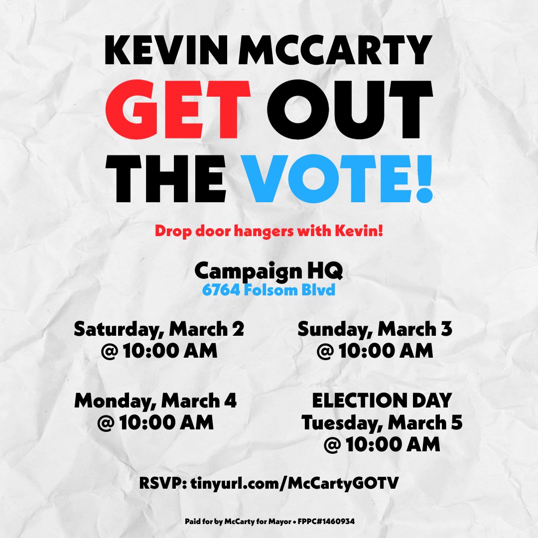 It's the final weekend before election day. Help me Get Out the Vote! 👇 tinyurl.com/McCartyGOTV #SacMayor