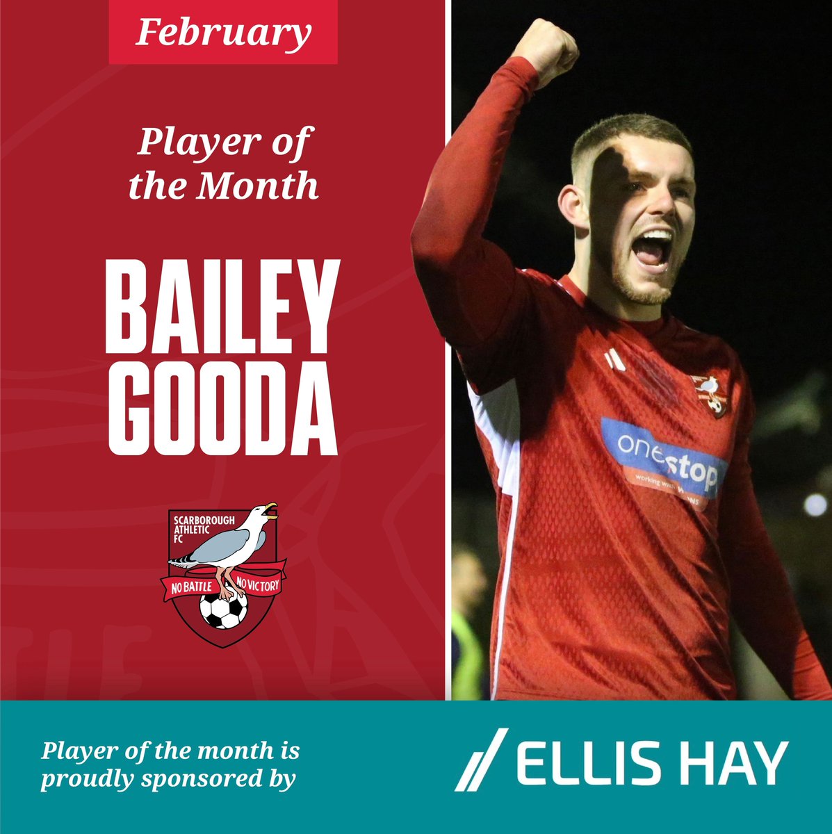 Your February Player of the Month | @BaileyGooda 🎉

The votes are in- thank you to the hundreds who voted! In a close 2 man race, Bailey beats Whitley to the post.

Player of the Month is sponsored by @EllisHayScarb

Bails is sponsored by:
Home- Ian Kendrick
Away- LS9 Seadog