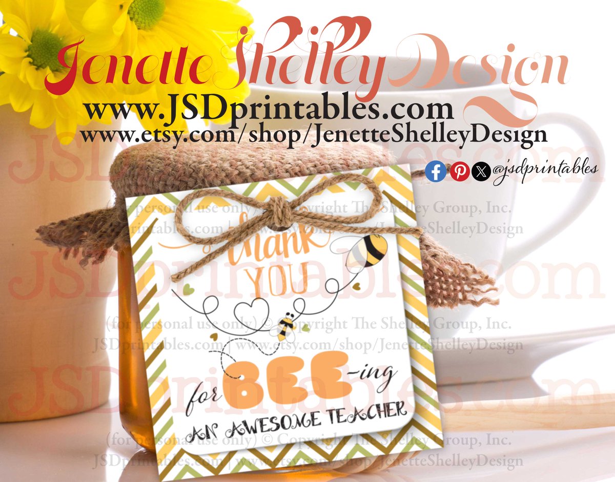 Bee Theme Teacher Gift Tags- jsdprintables.com/product-page/b… Show your appreciation to the teachers in your life with these adorable 'BEE' themed thank you notes. @jsdprintables #shopsmall #teachergifts #teachergifttags #instantdownload #teacherlife