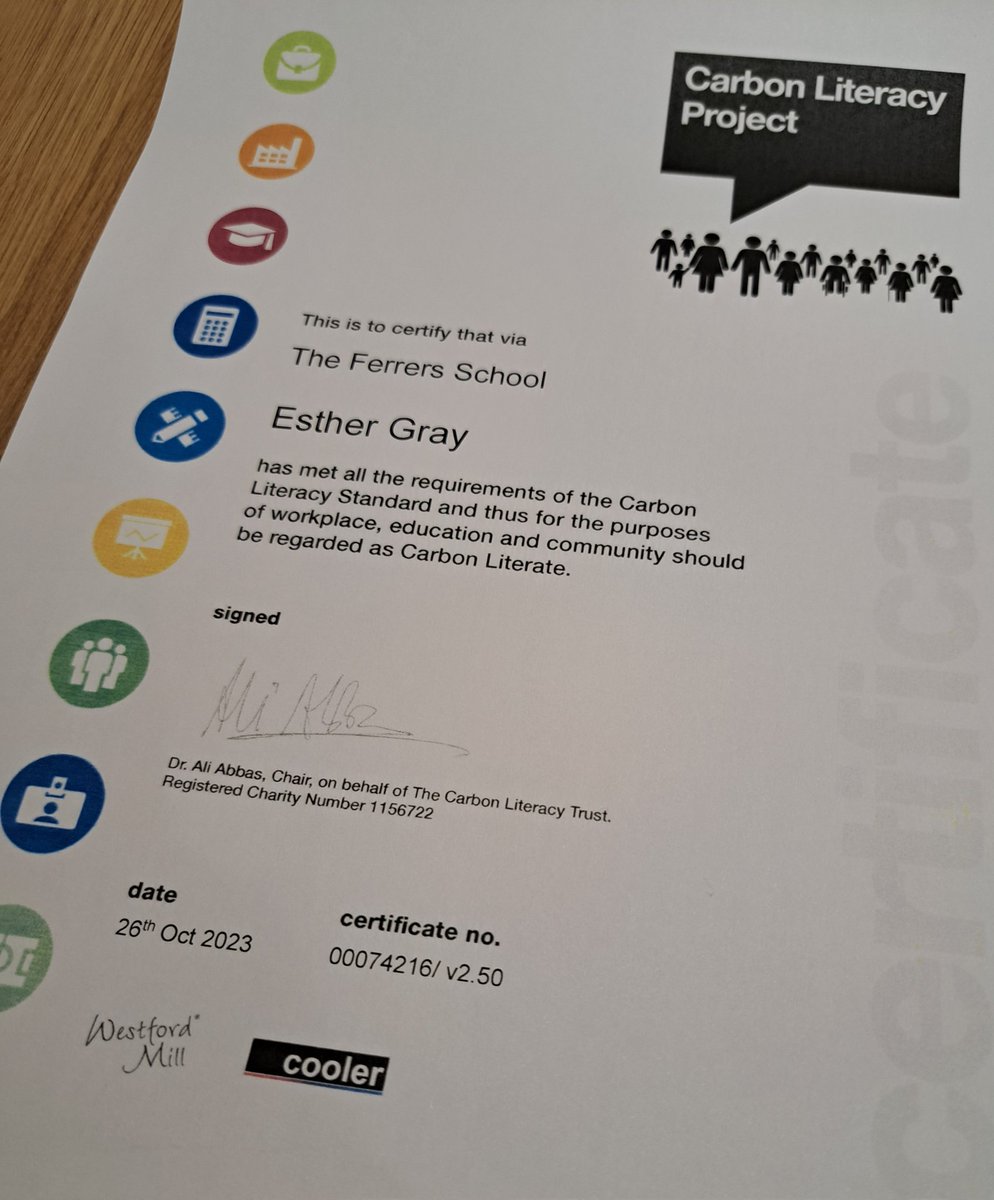 E Gray (@_esther_gray) on Twitter photo I'm really proud to be officially carbon literate. Now, I am going to find a way to ensure all our sixth formers <a href="/FerrersSchool/">The Ferrers School</a> are trained in the same way so that they can be climate change ambassadors. #FutureWeWant #LetsGoZero #AspireAchieveAcclaim I'm really proud to be officially carbon literate. Now, I am going to find a way to ensure all our sixth formers <a href="/FerrersSchool/">The Ferrers School</a> are trained in the same way so that they can be climate change ambassadors. #FutureWeWant #LetsGoZero #AspireAchieveAcclaim