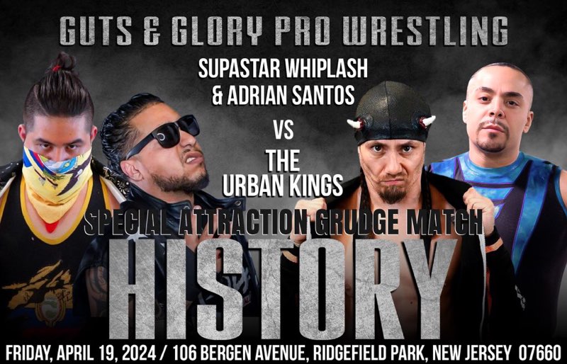 Friday April 19th The Elegance, Executing, Equadoriano summons Lucha Maestro Superstar Whiplash to Settle a big score at The Mecca. A score against the King's of the game today. Ghostshadow The Destroyer God & Azrieal Tickets on sale now👇 ticketstripe.com/HISTORY