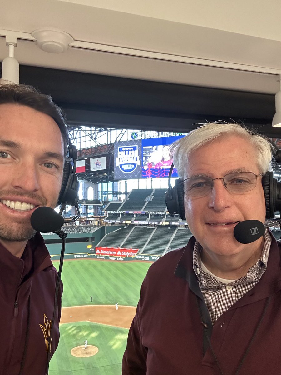 Max and I are here in Arlington, TX., to bring you radio waiting to bring you radio coverage of ⁦@ASU_Baseball⁩ vs. Texas A&M at Globe Life Field. Waiting - because the game before ours is in extra innings. USC and TCU tied at 8,heading to 11th inning.