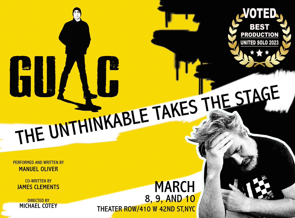 HEY NYC‼️ @manueloliver00 ’s GUAC -THE ONE MAN SHOW runs March 8-10 as part of @unitedsolo at @TheatreRowNYC Manny, dad of Parkland shooting victim Joaquin “GUAC” Oliver, stages the unimaginable in solo show about love, loss, and how hope evolves. enoughplays.com/guac
