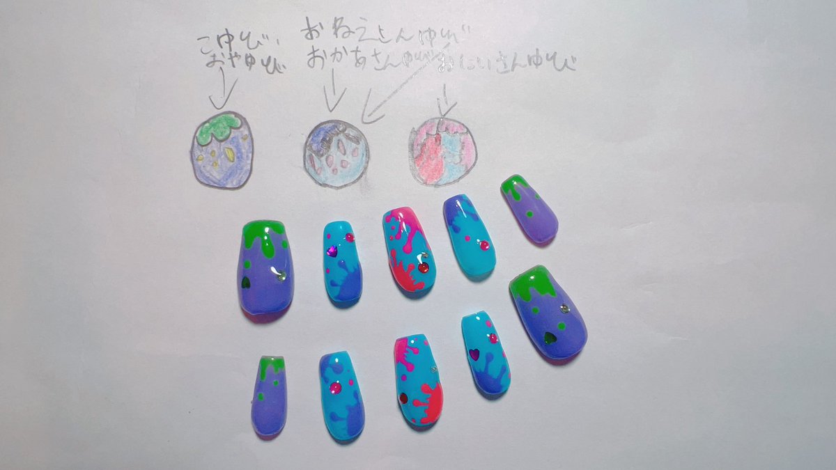 chibi_nail's tweet photo. ダンスの発表会のために娘が考えたネイルチップを昨日夜中まで作成💅

テンション上がって喜んでくれた𓈒𓏸

 #ちびっこねいる  #子供ネイル https://t.co/6mBHfRQDl7