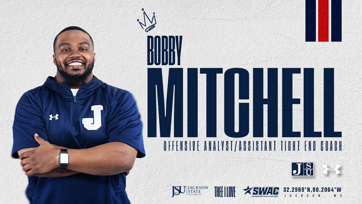 Jackson State Football (@gojsutigersfb) on Twitter photo Our Offensive Analyst/Assistant Tight End Coach <a href="/Coach_BMitch/">Bobby Mitchell III</a> !!!
#GuardTheeYard Our Offensive Analyst/Assistant Tight End Coach <a href="/Coach_BMitch/">Bobby Mitchell III</a> !!!
#GuardTheeYard