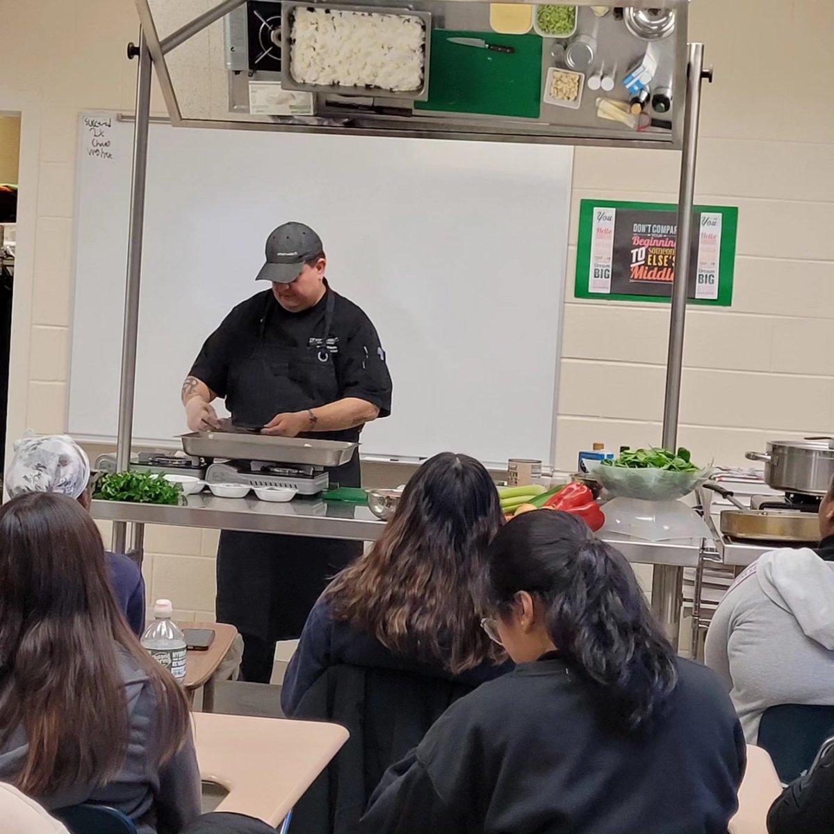 Chef @gaetanomastrangelo demonstrated and now that we are covering grains my students <a href="/OHS_Tornadoes/">Orange High School Tornadoes</a>  replicate the preparation of Polenta with Vegetable Ragu &amp; pan-seared chicken.