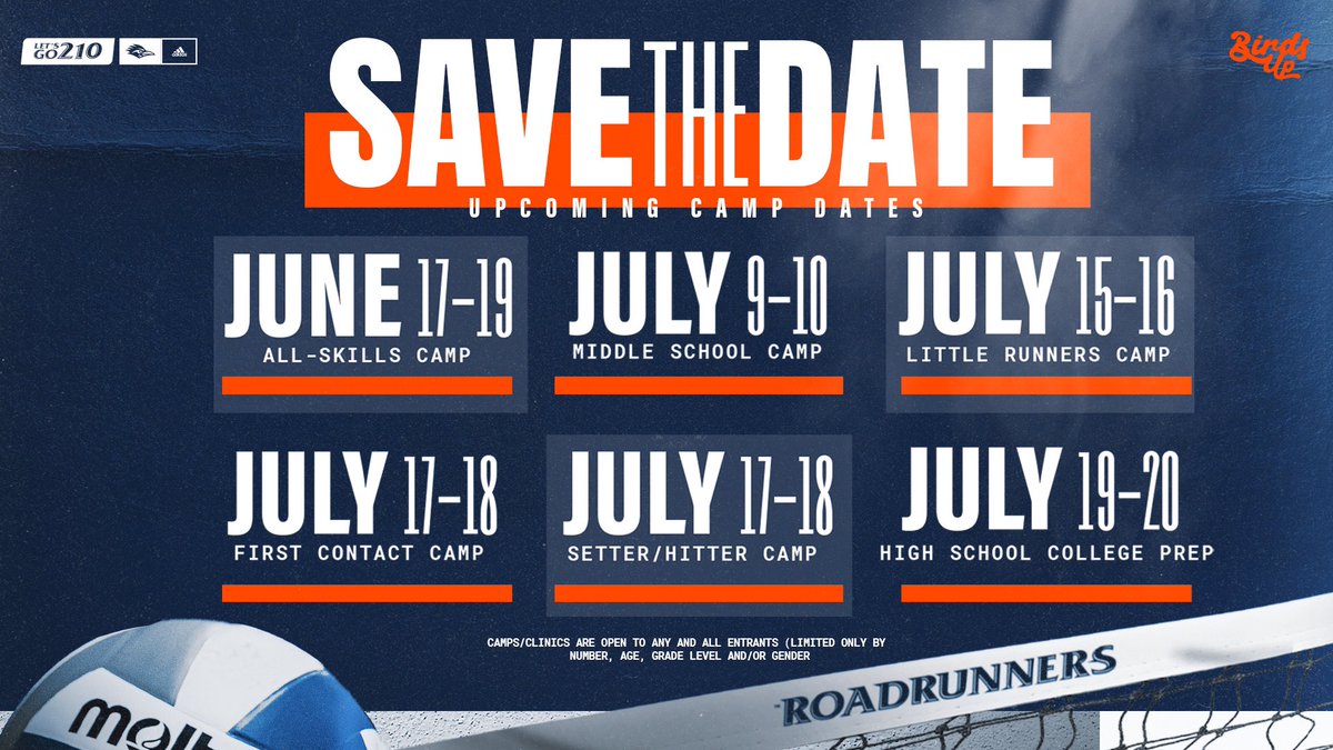 🚨Register Now🚨

Registration for our 2024 Camps are now open! 

Sign up here: utsavolleyballcamps.com 

#BirdsUp 🤙 | #LetsGo210
