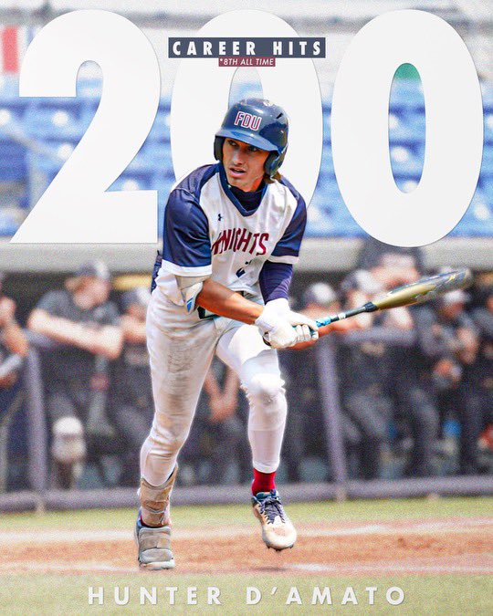 #️⃣2️⃣0️⃣0️⃣ was one to remember‼️

Hunter D'Amato now ranks 8th in the FDU baseball record book with 200 career hits. D'Amato closed in on this milestone with a massive blast over the left field wall in today's game at Georgetown in the 7th inning.

#uKNIGHTED⚔️