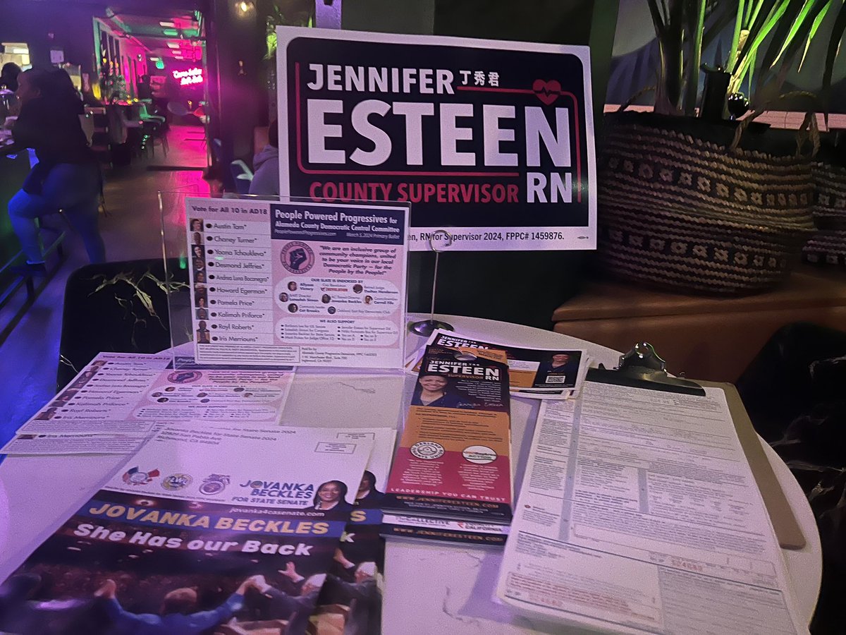 Victory4Oakland's tweet photo. Less than 10% of ballots returned in Alameda County and AD18.
Join the ballot party tonight with People-powered progressives and @JovankaBeckles in West Oakland hosted at Third Eye Soul Kitchen. Dinner provided!
#VictoryforOakland #getoutthevote #Oaklandvotes https://t.co/SZ9oR9zmwr