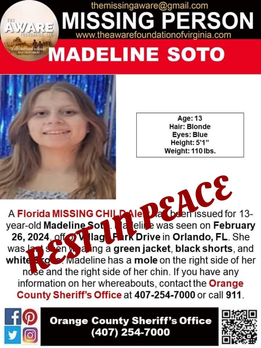 UPDATE: The body of missing Florida girl Madeline Soto was found in a wooded area Friday afternoon, the Orange County Sheriff's Office said, hours after the department said they believed the 13-year-old was dead. Her mother's boyfriend is suspected of moving her body and the…