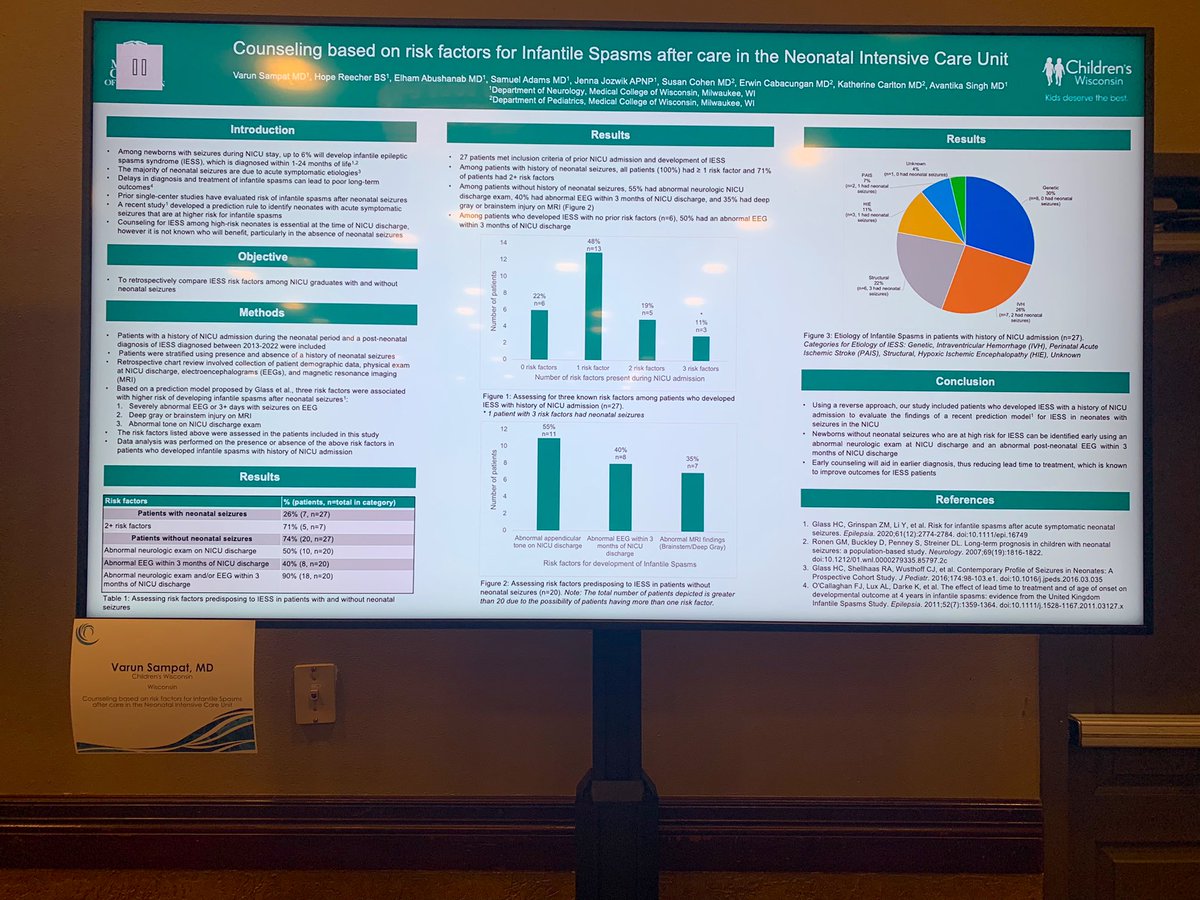 vsampat94's tweet photo. Earlier diagnosis of infantile spasms is a group effort! Thank you to the Best Practices in Pediatrics conference for the opportunity to present this work with the lens of equipping pediatricians and neonatologists with resources to counsel on risk factors for infantile spasms. https://t.co/VxbadNEpWt