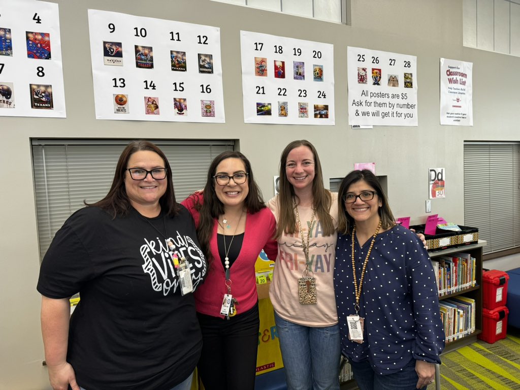 Gathering with my crew <a href="/mrsakopp/">Amanda Kopp</a> <a href="/NatalieW0913/">Natalie Waters</a> <a href="/MrsBennett_GE/">Gloria Bennett</a> to lend a hand 🤚🏼 2️⃣ <a href="/SMitchellreads/">Susan Mitchell, MLS - Groves Elementary Library</a> at the <a href="/Scholastic/">Scholastic</a> #BookFair! 

Let’s spread the love for books together! 📚✨<a href="/HumbleISD_GE/">Groves Elementary</a> <a href="/Angela_bland1/">Angela Bland</a> <a href="/wheelerteaches/">𝙲𝚘𝚍𝚢 𝚆𝚑𝚎𝚎𝚕𝚎𝚛</a> <a href="/stephanie_dye11/">Stephanie Dye</a> <a href="/HumbleISD/">Humble ISD</a>