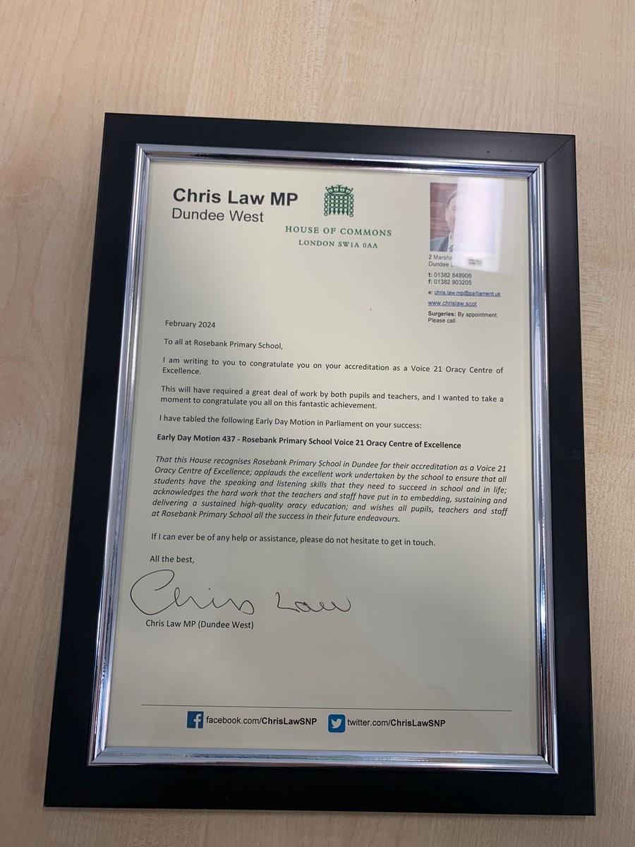 A huge congratulations to @RosebankPS who have been awarded accreditation as a centre of excellence in Oracy. This is the culmination of lots of hard work, very well done. #DundeeLearning