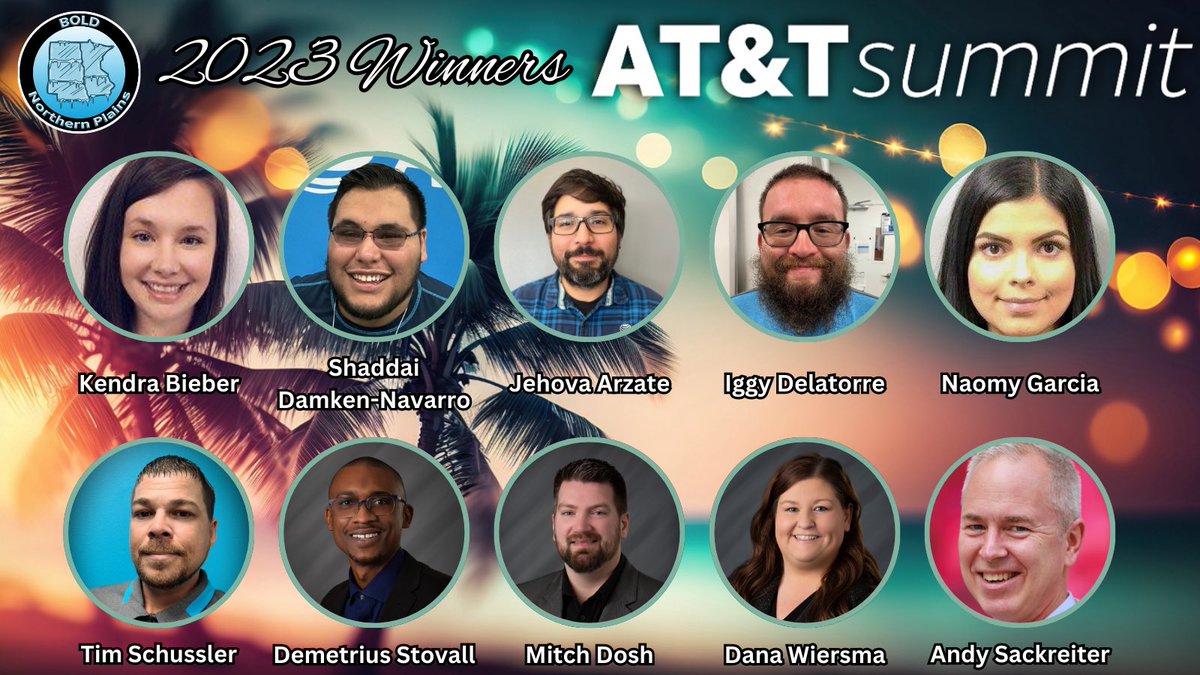 Congratulations to all of our 2023 BOLD Summit Winners! This group of amazing employees are packing their bags for some well deserved fun in the sun in sunny SoCal! Thank you all for everything that you do to elevate our market &amp; company! ☀️😎🏆🏝️

#BOLDNorthernPlains #ATTSummit