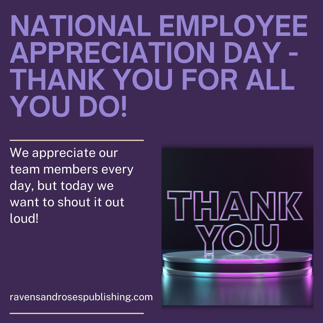 It's #NationalEmployeeAppreciationDay and the kick-off of #WomensHistoryMonth. With our all-women staff, it's a wonderful day to say thank you for all you do!

@RashmiPMAuthor @AmorinaCarlton @mnkeethewriter  @ReneeC_Author @scrapsandsass 

#EmployeeAppreciationDay