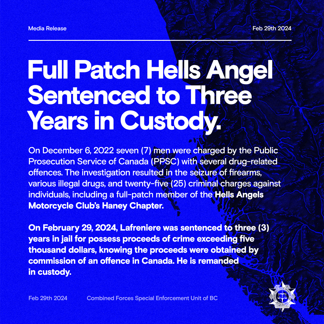 🚨Media Release: Full Patch Hells Angel Sentenced to Three Years in Custody. #hellsangel #HA #motorcycleclub #endganglife #cfseubc #firearms #drugs 🔗Click here for full media release: ow.ly/hz4Y50QK3vI