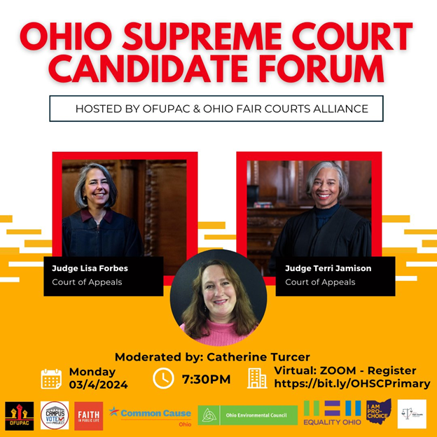 ohfaircourts's tweet photo. βοΈ Join us on Monday, March 4 @ 7:30pm - Hear from the candidates running in the only contested Ohio Supreme Court primary race because #CourtsMatter in protecting our rights & freedoms!
π RSVP today! https://t.co/PUwunou0CT
#VoteforJudges #FairCourts https://t.co/FC8Hwe0MSR