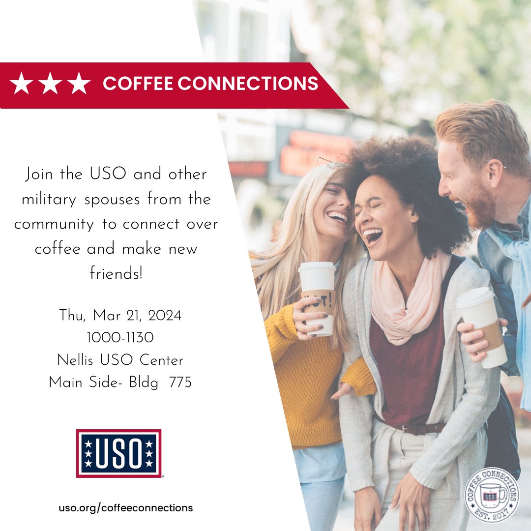 Calling all military spouses in the Southern Nevada area, join us at our monthly Coffee Connections event on March 21. Registration is required at the link below. brnw.ch/21wHuAL