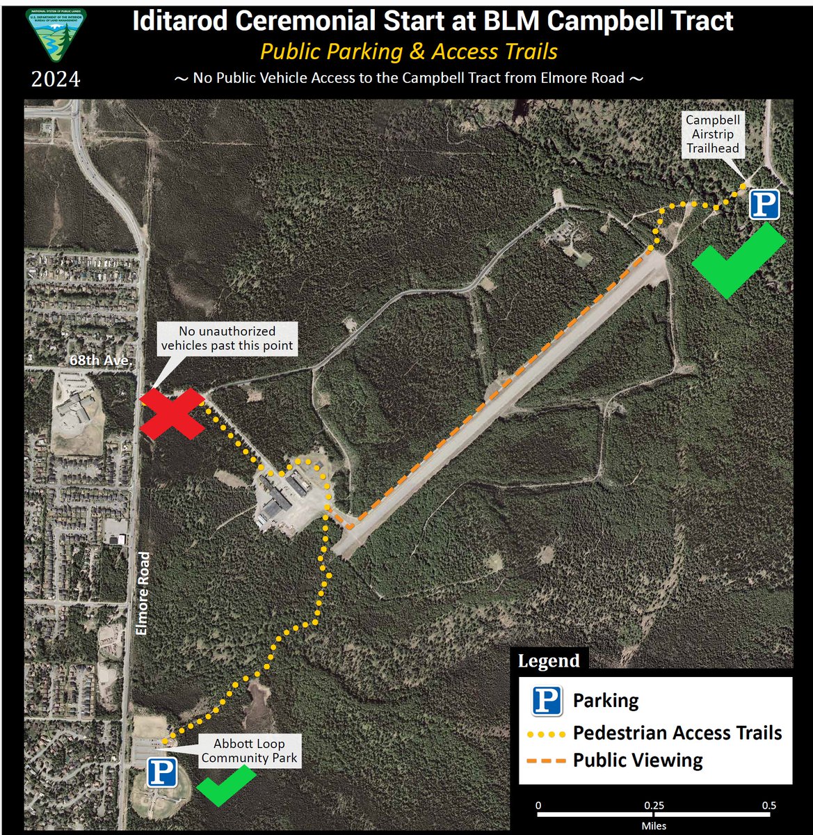 ❌❌There will be no public parking available at the Campbell Tract on Saturday March 2. ❌❌ Parking at the Smokejumper Trailhead will be closed for the event, starting Friday, March 1 at 4PM. The ceremonial start begins downtown at 10am. #Iditarod #Iditarod2024 #AlaskaLife